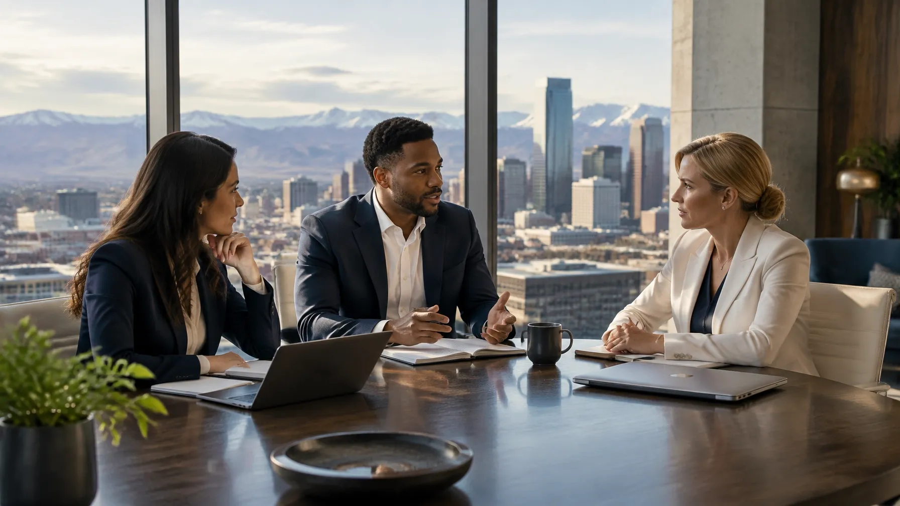 Business leaders discussing strategy in a modern Colorado office